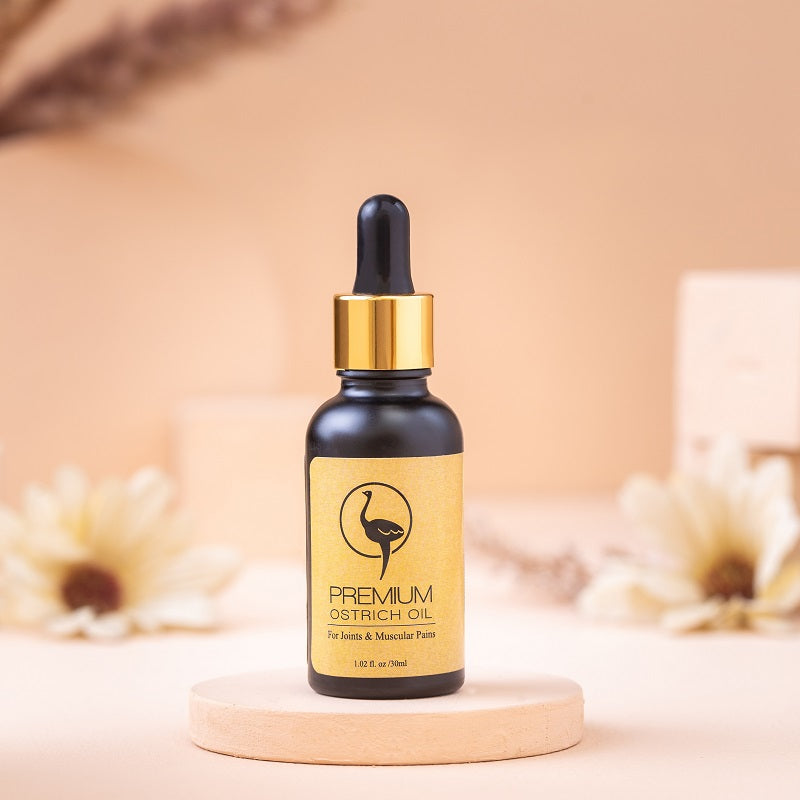 Nutra Cure Premium Ostrich Oil 50ml dropper bottle for joint and muscle pain relief