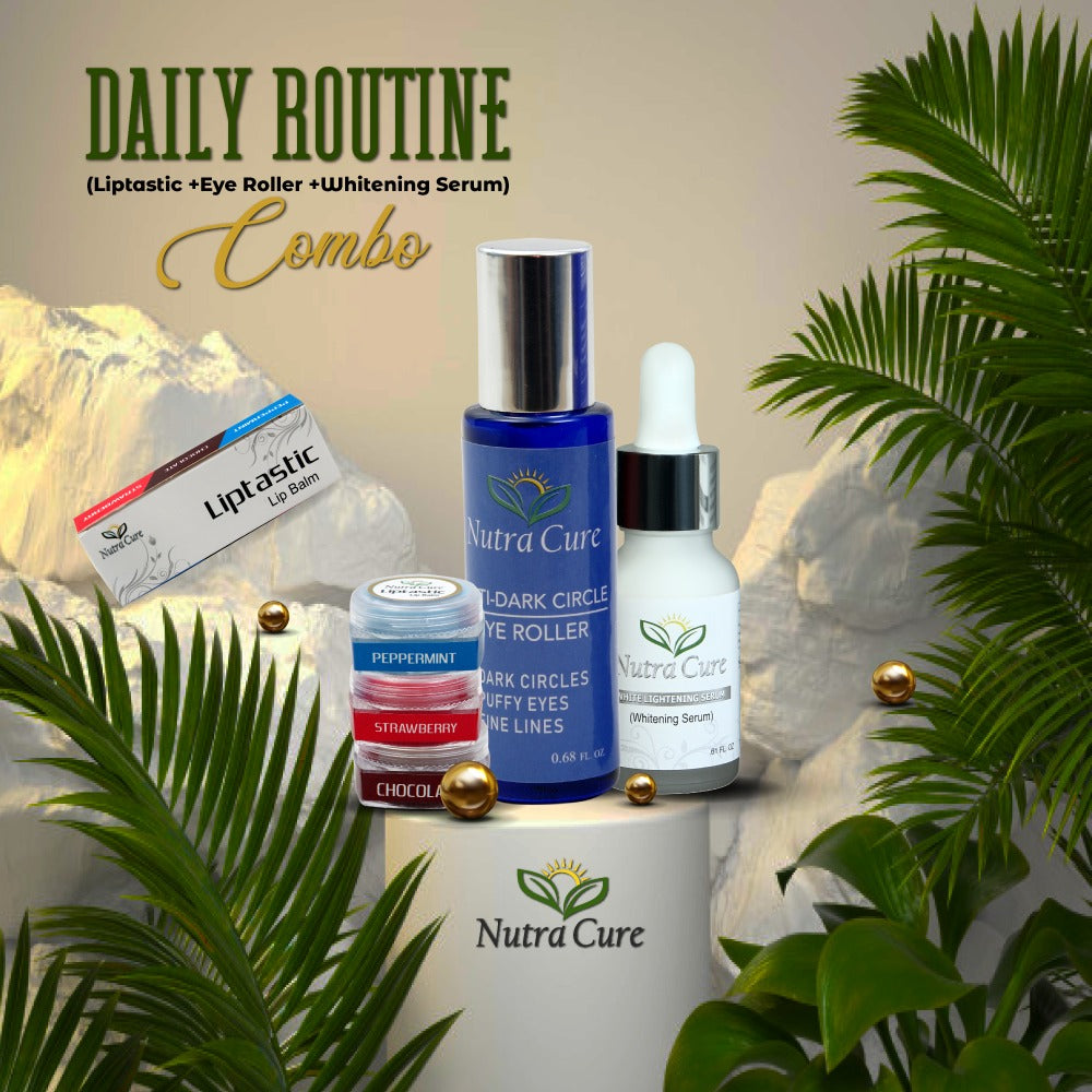 DAILY ROUTINE COMBO | LIPTASTIC (PACK OF 3) + EYEROLLER + WHITE LIGHTENING SERUM